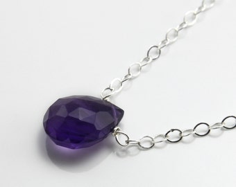 Purple amethyst necklace. Sterling silver and purple. Natural gemstone jewelry. Wire wrapped. Free shipping.
