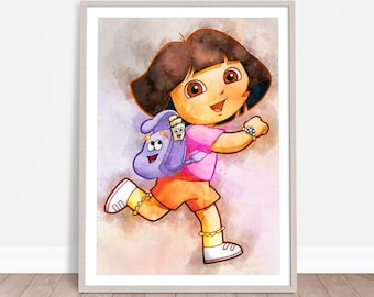 Dora the Explorer Wall Hanging, Watercolor Painting Effect, Instant Download, Digital Printable Design, Nursery Decor, Kids Art, Baby Poster
