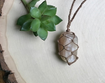 Moonstone Pendant Necklace - Moonstone Necklace - Hemp Wrapped Stone - Boho Crystal Jewelry - Healing Crystal Necklace Hippie Style Necklace