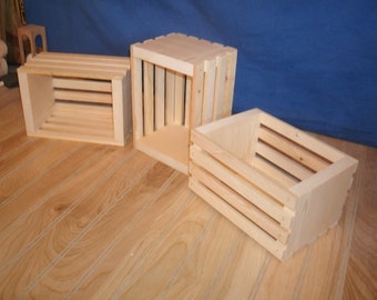 5 small wooden crates, wood crate, wooden storage crate, small slatted crate