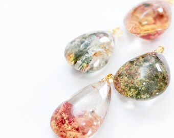 Phantom Quartz Pendant on a Fine Gold Chain | Green Moss and Red Clay Inclusions OOAK