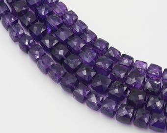 Amethyst Quartz Faceted Cube Beads