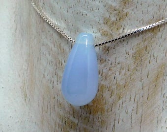Sterling silver Blue Chalcedony tear necklace