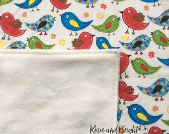 Bright Bird Baby Blanket: fleece backed cotton baby blanket