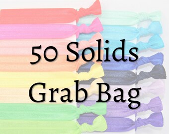 Hair Ties ~ 50 Pack Solids GRAB BAG, Handmade Ponytail Holders, Knotted Elastic Hair Ties, Hair Bands, Yoga, FOE, MissPonytail