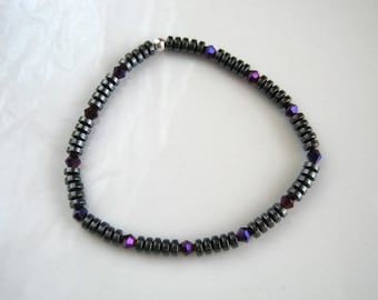 Purple Crystal Magnetic Hematite Stretch Bracelet Gunmetal Bracelet Gray Bracelet