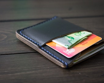 Minimalist leather wallet, minimalist wallet, slim wallet, front pocket wallet, credit card holder, personalized wallet - Black