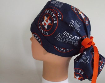 Houston Astros fabric Ponytail - Womens surgical scrub cap, scrub hat, Nurse surgical cap, F-4900w