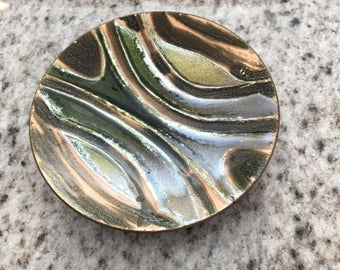 Vintage Enamel Small Plate Signed by Pierette Leclaire, Enamel Art, Modernist Enamel, Retro Enamel, Quebec Enamel Art,