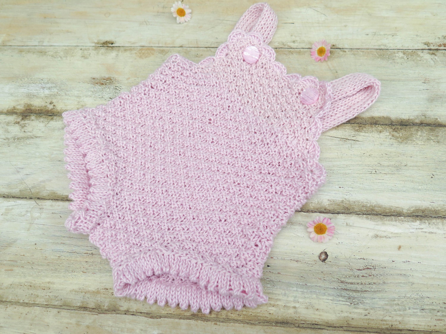 KNITTING PATTERN Baby Girl Romper Knit Romper Onsie Retro