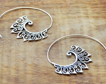 Tribal Silver Earrings, Spiral Hoop Earrings, Gypsy Earrings, Indian Earrings, Tribal Earrings, Bohemian Earrings, Ethnic Jewelry