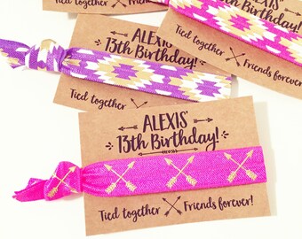 Boho Birthday Party Hair Tie Favors | Personalized Birthday Hair Tie Favors, Bohemian Arrow Hair Tie Favors, Teen Tween Girl Birthday Favor
