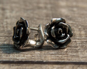 Earrings "Rose" made of 925 silver. Polished or blackened