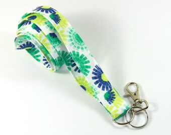 PAPER flowers fabric lanyard, Fabric badge holder, Blue fabric badge holder, paper flower design lanyard, Blue flower holder, Paper cutbadge