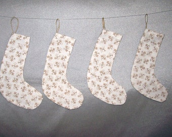 SALE! Set of 4 Stocking Ornaments in White Calico Fabric- Miniature Stockings Christmas Tree