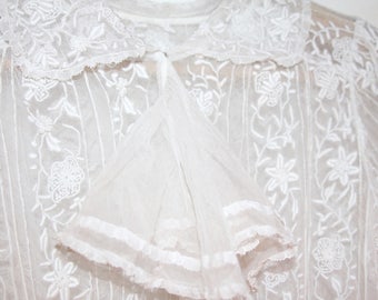 Edwardian Blouse Embroidered with Peplum & Ruff