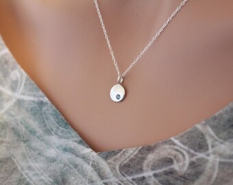Sterling Silver March Birthstone Necklace, Silver Birthday Necklace, March Birthstone Charm Necklace, Birthstone, Style #A10