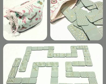 Handmade fabric and wood domino game.Gift for kids!