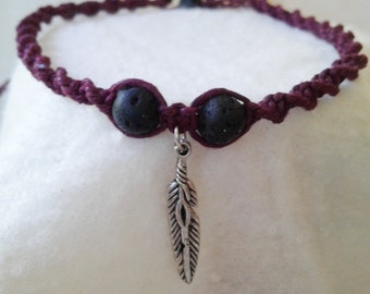 Feather Charm Hemp Anklet - Hemp Ankle Bracelet - Natural Bohemian Jewelry