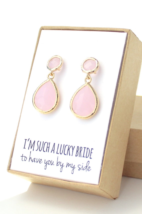 Blush Pink / Gold Teardrop Post Earrings Two Piece Earrings