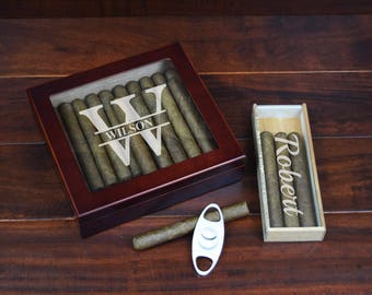 Humidor Gift Set with Engraved Cigar Box Humidor, Travel Case, and Cutter, Groomsmen Gifts, Groomsman, Groom, Best Man, Officiant
