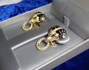 Vintage Gay Boyer earrings Enamel and rhinestone Ram clip on Earrings