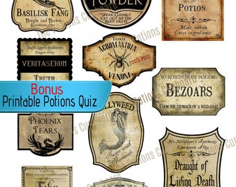Realistic Handmade Labels, Inspired by Harry Potter Wizard Party Decoration, Apothecary Jar, Game Printabe, Potion Bottle Labels