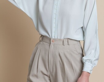 Vintage 80s Mint Batwing Button Up Blouse