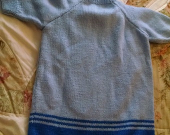 Handknit Two- toned Blue Baby Bunting