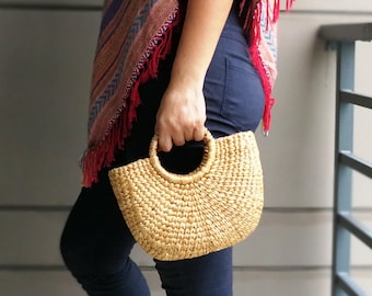 Natural Basket Handmade Straw bag Water Hyacinth Bag Woven Bag Sea Grass Bag Beach Bag top handle bag Small Size