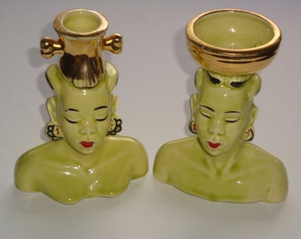 Vintage Africian Nubian Tribal Head Vases / Planters