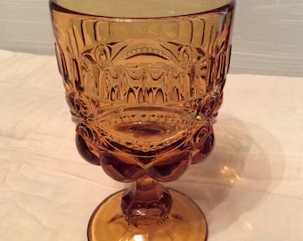 Vintage Amber Glass Goblet / Wine Glass ~ Amber Drinkware