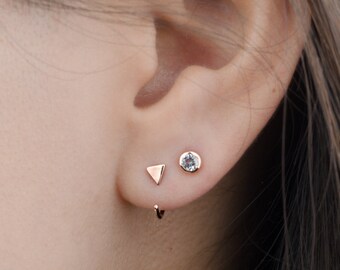 Tiny Triangle Hug Hoop Earrings, Sterling Silver, Gold Plated, Cute Hugging Earrings, Small Edgy Hoops, Lunaijewelry, Gift for Her, EAR043