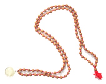 Sri Yantra Pandent Mala Beads Sandalwood Prosperity Healing Stone Meditation Yoga Necklace