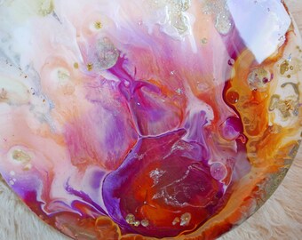 COMMISSION a MARBLED RESIN Painting Round Canvas Acrylic Abstract Painting Handpainted Original Unique Art Colorful Epoxy Resin Holographic