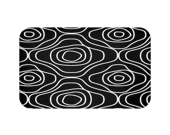 White Black Abstract Flowers Bath Mat