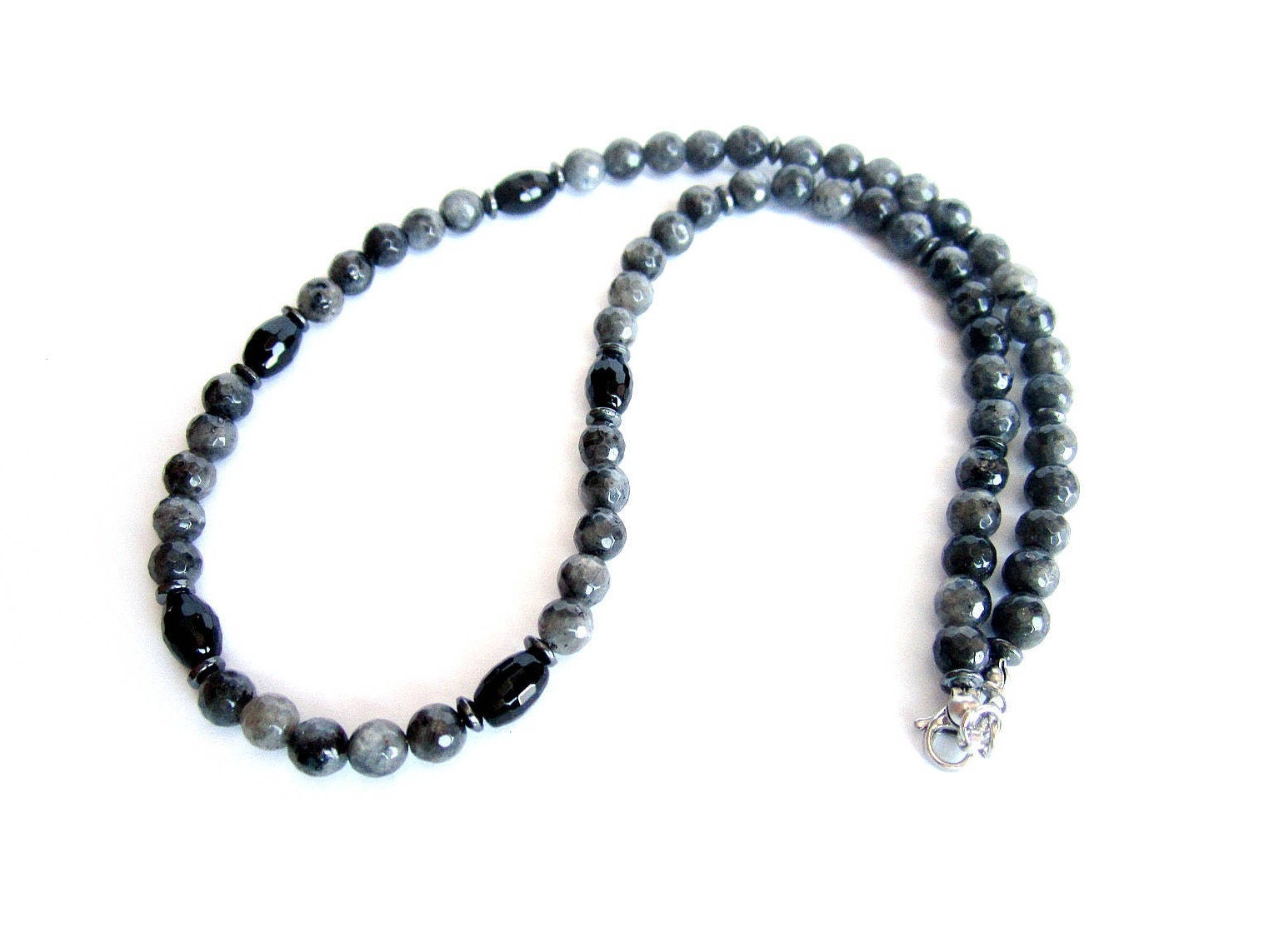 Collana uomo larvikite girocollo perline pietre dure uomo