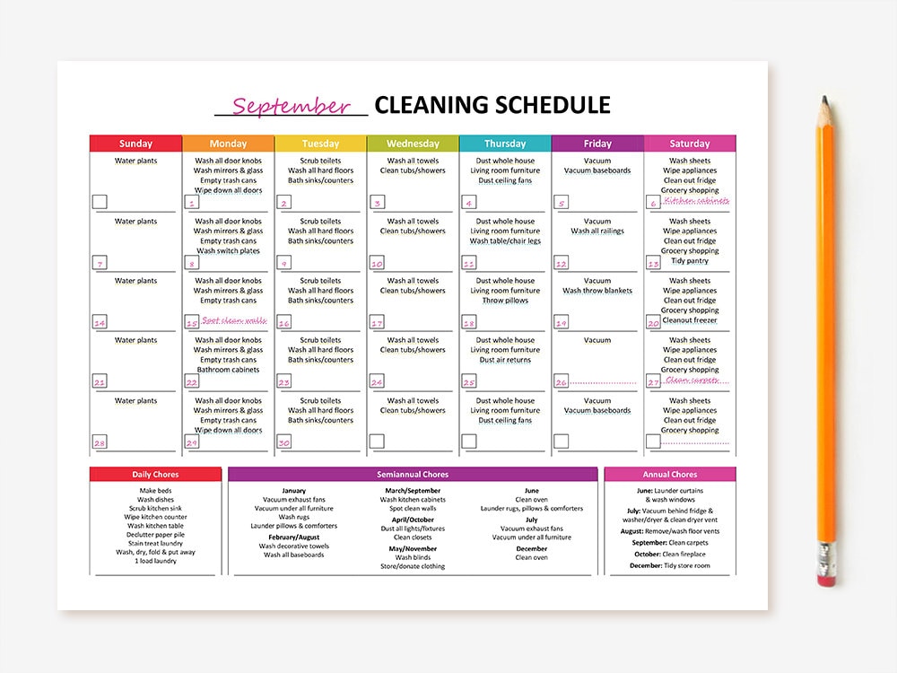 cleaning schedule for home