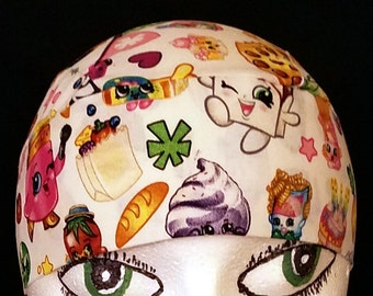 Shopkins Skull Cap or Chemo Cap, Hat, Surgical Cap, Alopecia, Hair Loss, Bald, Head Wrap, Helmet Liner, Women, Do Rag, Children, Head Cover