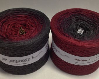 Madame X - Gradient Yarn - Burgundy Yarn - Color Changing Yarn - Ombre Yarn - Hand Tied Yarn - Wolltraum Yarn - Fine Yarn - Sport Yarn