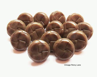 Vintage Brown Plastic, Faux Leather Coat Buttons