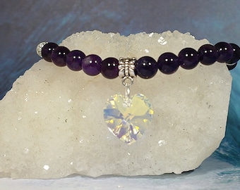 Amethyst Swarovski Heart Bracelet - Good for meditation 001409