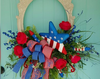 Americana Door Hanger, Patriotic Door Hanger, Patriotic Wreath, Summer Door Hanger, 4th of July Door Hanger, 4th of July Wreath