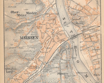 1910 Meissen Germany Antique Map