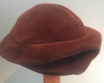 Vintage, brown velour fur, hat, 30s