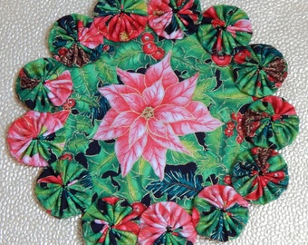 Pink Poinsettia Winter Doily or Candle Mat