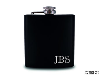 Black Flask for Men 6 OZ Personalized Flask Engraved Matte Black Hip Flask Gift Set Engraved Flask for Groom Birthday Gift for Boyfriend