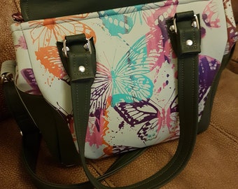 Handpainted faux leather butterfly handbag