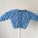 Handmade Knitted Baby Boy Cardigan/Sweater Size 0-3 Months/18 Inches in Cloud Blue with elephant shape buttons, Newborn Baby, Baby shower,