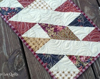 Quilted Table Runner - Patchwork Table Runner - Rustic Table Quilt - Floral Table Runner - Red and Tan Table Decor - Ready to Ship